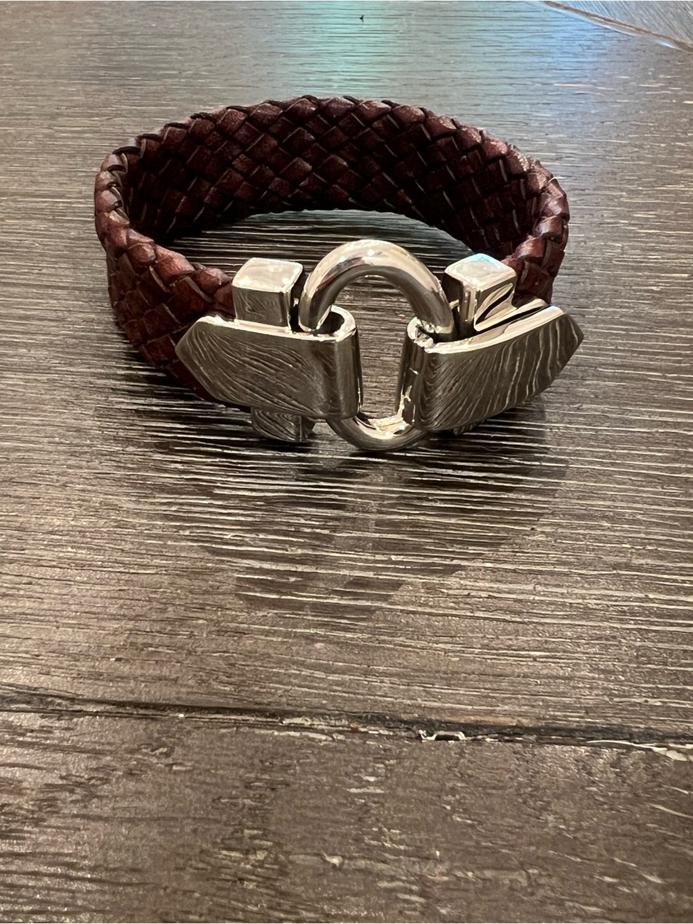 Women’s Brown Braided Leather Bracelet with Silver-Tone Clasp